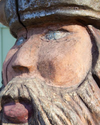 This carved sculpture depicts a sturdy Viking outside a Door County, WI, restaurant.