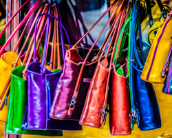 Leathers cross the spectrum in this display of Italian purses.
