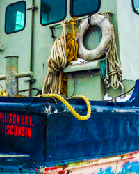 An Ellison Bay, WI, fishing boat recuperates in dry dock.
