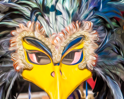 The eyebrows add a mischievous quality to thie Venetian bird mask.